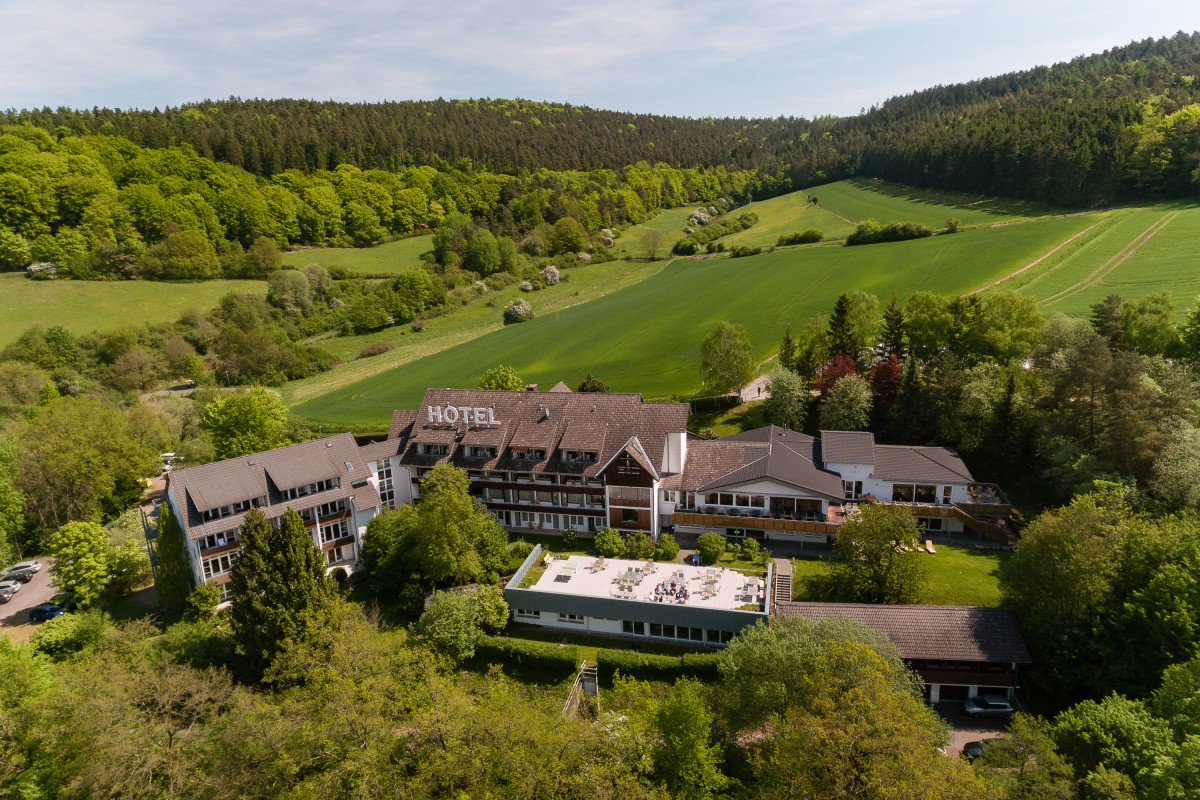 HotelSonneck Luftaufnahme Sommer Hutewald im Hintergrund.jpg